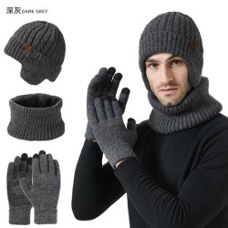 Winter velvet knitting hat touch screen gloves warm set man Outdoor woolen