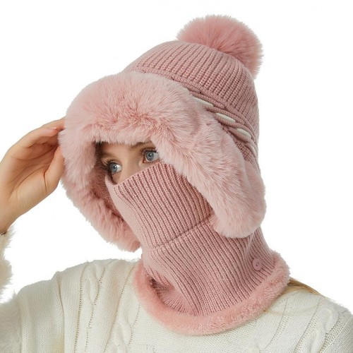 (  Pink)occidental style hat one-piece blue patchwork pattern knitting velvet warm hat