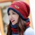 occidental style hat one-piece blue patchwork pattern knitting velvet warm hat