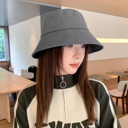 Bucket hat woman autumn pure cotton pure color big head sunscreen day Korean s..