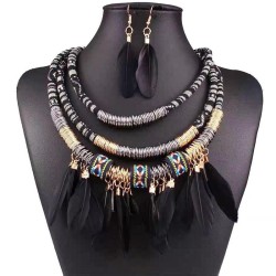  fashion Bohemia noble wind elegant feather crystal all-Purpose temperament exaggerating necklace earrings wo