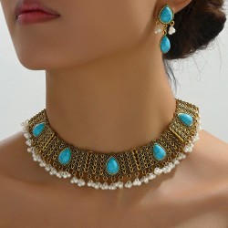 fashion concise bronze color turquoise accessories temperament exaggerating ne..