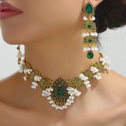 fashion concise retro drop Pearl temperament exaggerating necklace earrings se..