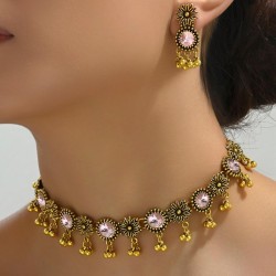  fashion retro flowers flash diamond temperament woman necklace earring woman ..