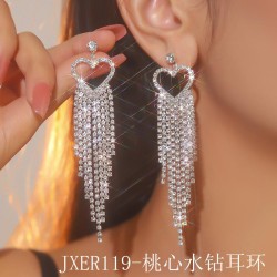 occidental style exaggerating Peach heart love tassel diamond earrings woman t..
