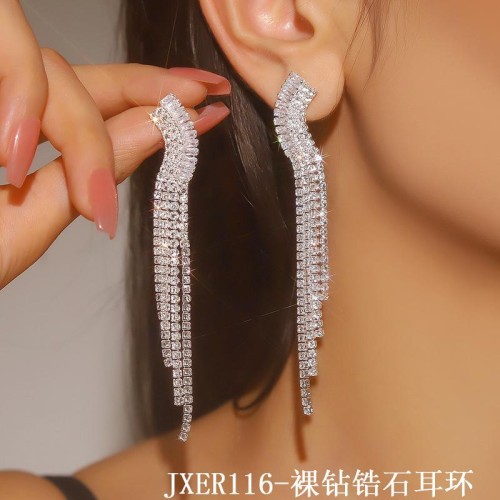 exaggerating personality zircon diamond tassel diamond earrings woman temperament long style fully-jew