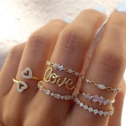 occidental style gold ring creative fashion loveove rhinestone ring set