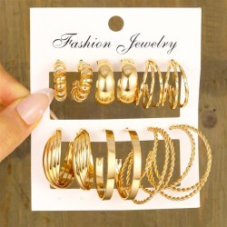 occidental style Metal creative square geometry circle retro wind earrings set