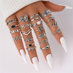 creative retro butterfly love women ring set geometry flowers snake eyes more