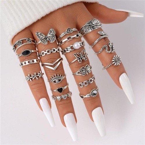 creative retro butterfly love women ring set geometry flowers snake eyes more