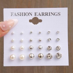 occidental styleins personality brief Round Metal Pearl zircon ear stud set