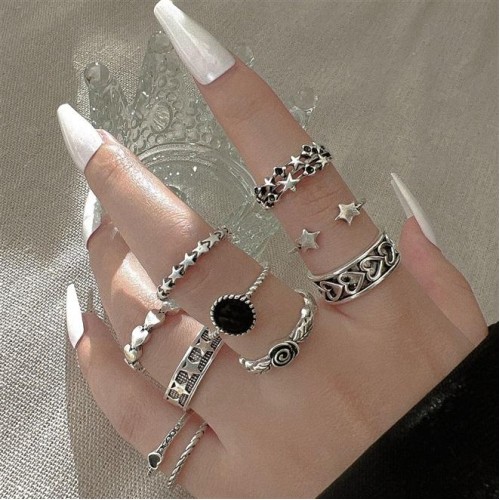 occidental style retro ring set punk personality Peach heart Five-pointed star rose ring