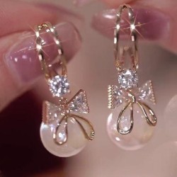  temperament Pearl bow earring creative diamond earrings fashion earring