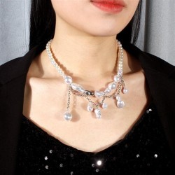 ins occidental style fashion   brief Pearl pendant women necklace clavicle cha..