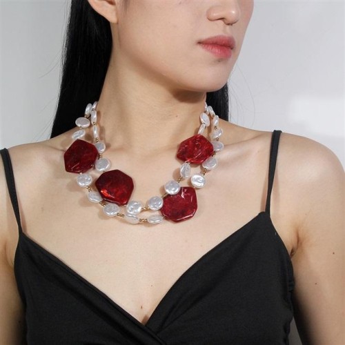 occidental style fashion retro  brief Pearl women necklace Double layer clavicle chain