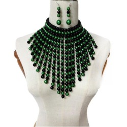 imitate Pearl color multilayer tassel necklace triangle Modeling exaggerating ..