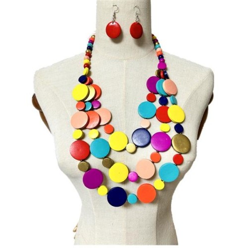 ethnic style color multilayer tassel necklace set Africanecklace