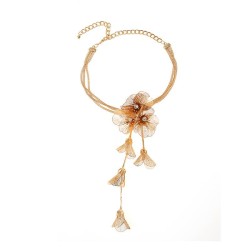 occidental style Alloy diamond flowers necklace long style tassel flowers pend..