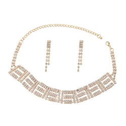 occidental style multilayer fully-jewelled square Rhinestone earrings necklace..