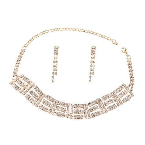 occidental style multilayer fully-jewelled square Rhinestone earrings necklace set lady trend banquet