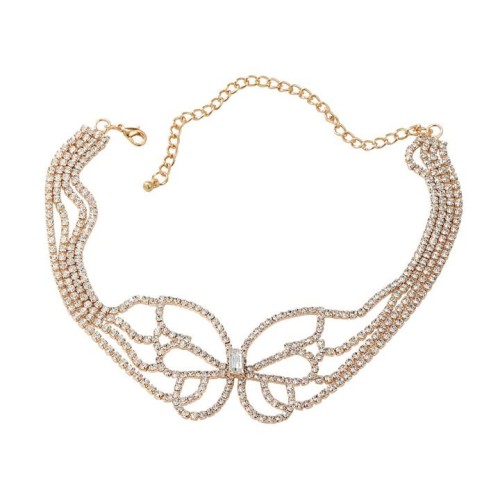 exaggerating occidental style necklace Rhinestone butterfly pendant woman trend banquet sweater chainnecklace