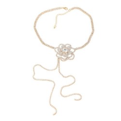 occidental style necklace Rhinestone zircon big flowers tassel pendant lady ba..