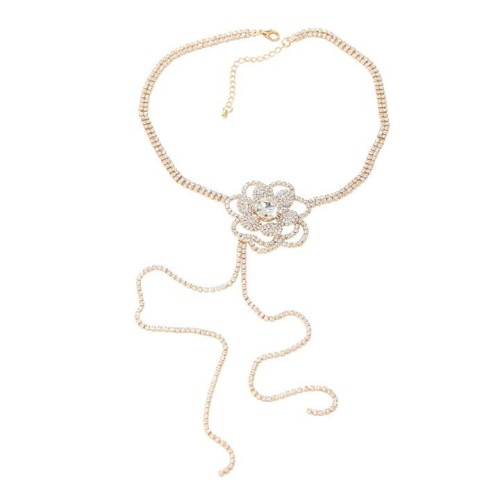 occidental style necklace Rhinestone zircon big flowers tassel pendant lady banquet clavicle chainnecklace