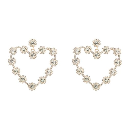 super claw chain heart-shaped earring occidental style earrings woman Rhinestone flowers Peach heart Earring bri