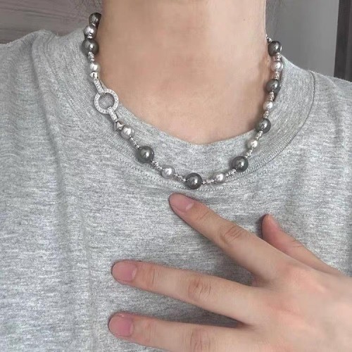  same style unique gradual change black Pearl necklace long style clavicle chain sweater chain woman