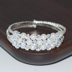  bride Pearl Rhinestone zircon twining opening bangle bracelet gold silver col..