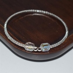 fashion brief row Rhinestone crystal opening bangle bracelet gold silver color..