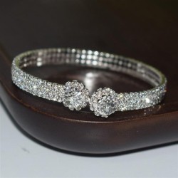  Rhinestone fully-jewelled flowers opening bangle gold silver color multilayer..