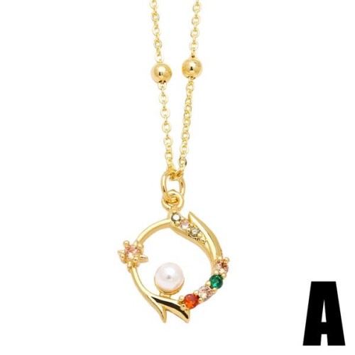 occidental style brief fashion Pearl love necklace woman samll flowers embed zircon clavicle chainnkb
