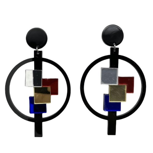 jewellery occidental style fashion big earrings black Round square EarringEarrings new