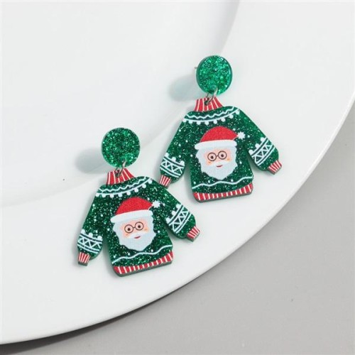 new christmas wind cartoon lovely wind christmas sweater Santa Claus deer day gift earrings Earring