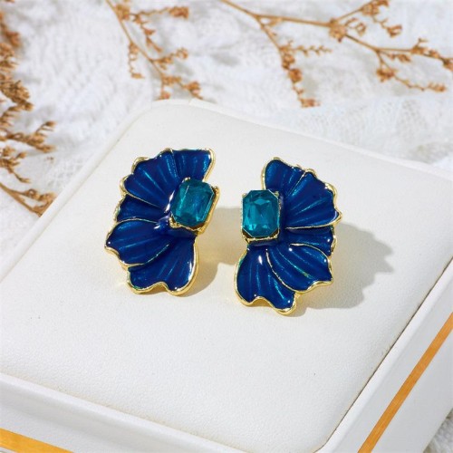 occidental style retro wind butterfly petal enamel earrings samll high Earring silver