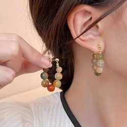 retro color natural beads earrings new medium brief high temperament ear stud ..