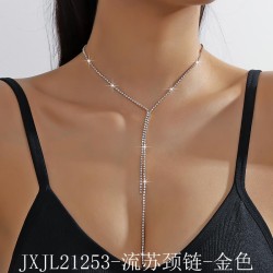  trend occidental style row Double layer diamond tassel fully-jewelled necklac..
