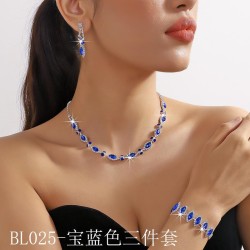 occidental style fashion blue color crystal necklace earrings bracelet set col..