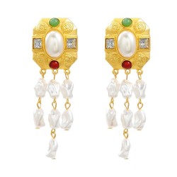 medium earrings occidental style retro Earring woman imitate Pearl tassel Bohe..