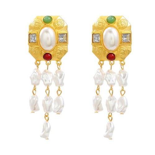 medium earrings occidental style retro Earring woman imitate Pearl tassel Bohemian style