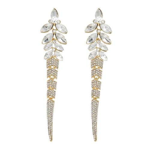  fully-jewelled long style earring occidental style earrings woman Alloy diamond leaves Earring Bohemian style