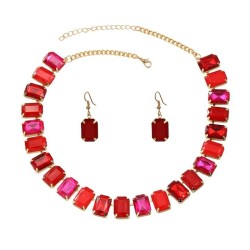 occidental style square glass diamond earrings necklace set lady Bohemian styl..