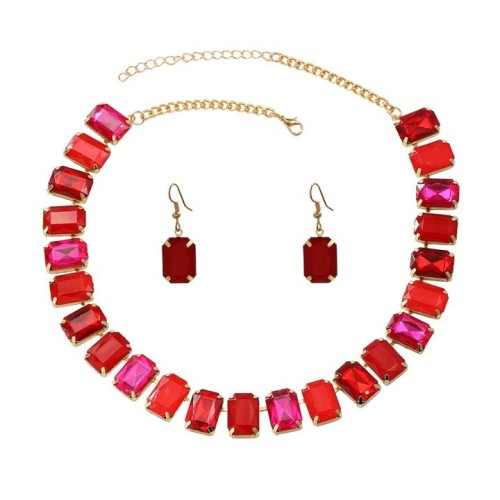 occidental style square glass diamond earrings necklace set lady Bohemian style banquet