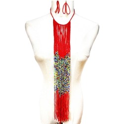Africa customs color beads necklace set long style tassel sweater chainnecklac..