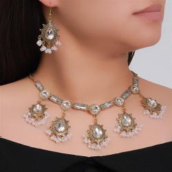 crystal gem mosaic drop occidental style necklace earrings set bridenecklace s..
