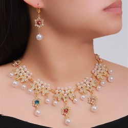  palace Pearl mosaic necklace earrings set bride