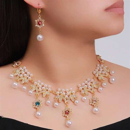  palace Pearl mosaic necklace earrings set bride