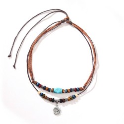 occidental style classic style necklace blue turquoise rope retro Metal flower..
