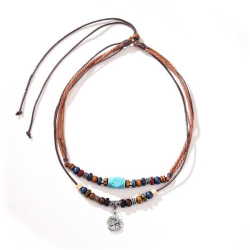 occidental style classic style necklace blue turquoise rope retro Metal flowers fashion brief